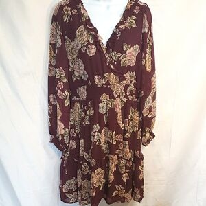 Maurices Red Cream V-Neck Bishop Sleeve Sundress